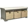 thumbnail image 2 of SAFAVIEH Lonan 3 Wicker Basket Storage Bench with Cushion Top, Grey/White, 2 of 4