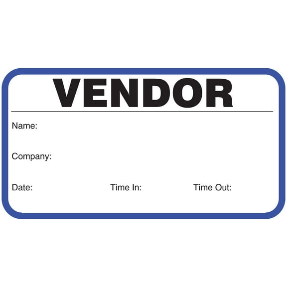 Stock"VENDOR" Sign-in Book with Security Badges 3-1/2" x 1-7/8" Blue, 500/Book