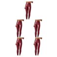 thumbnail image 3 of Mallas de cuero PU Qarigey para mujer pantalones pitillo de Yoga sin grietas talla grande Rojo 3XL, 3 of 3