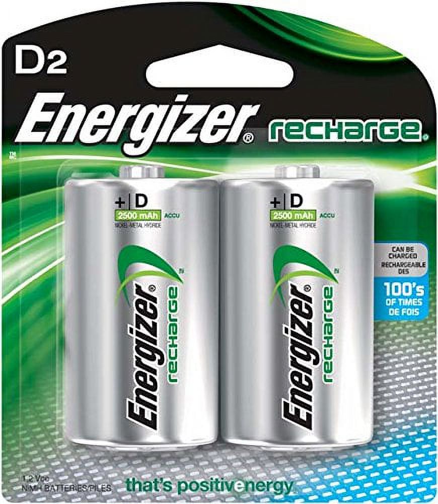 Energizer Rechargeable D Batteries, NiMH, 2500 mAh, 2 count