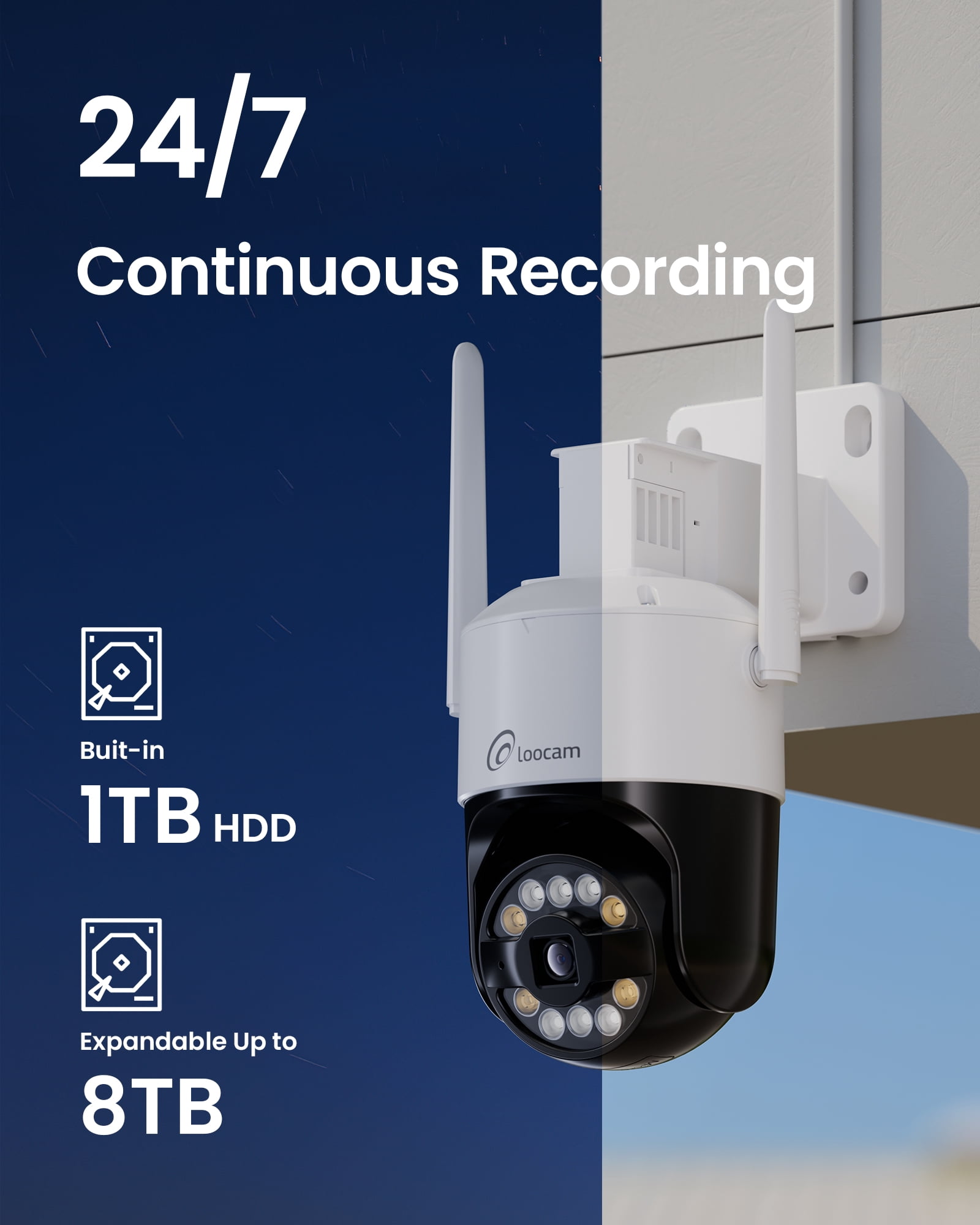 Loocam 4K 8 Channel Wi-Fi 6 Wireless Security Camera System 1TB HDD, 4pcs 8MP PT Spotlight Cameras, Color Night Vision, 2-Way Audio