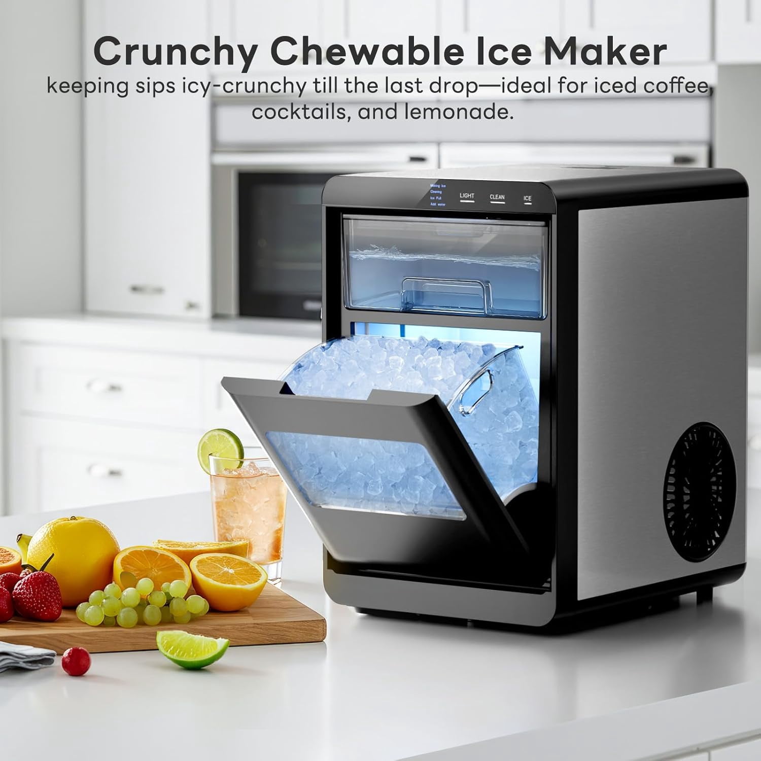 LHRIVER Nugget Ice Maker Countertop, Pebble Ice, 35Lbs/24H, Ice Scoop, Self-Cleaning, Gray