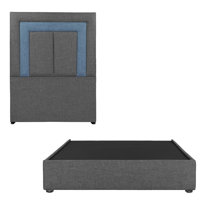 Box Base Cama Individual + Cabecera Bora Gris Oscuro