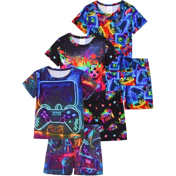QEFJNO 3-12Y Kids Boys Pajamas Set 2 PCS Short Sleeve Top and Shorts Pants for Toddler Boys Gamer Pjs Summer