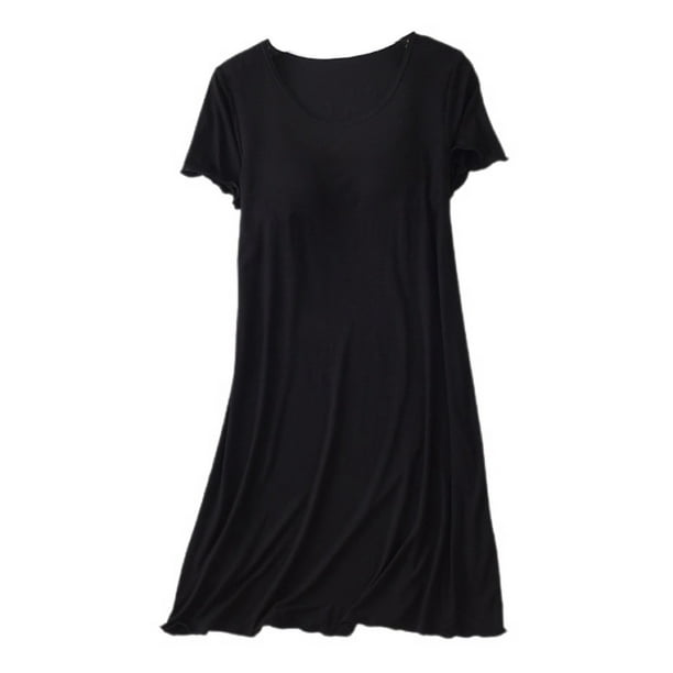 Homgro Women's Soft Nightgown Frilly Sleep Dress Summer Short Sleeve ...