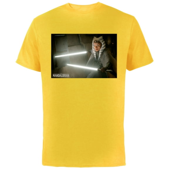 Star Wars The Mandalorian Ahsoka Tano Lightsaber Battle - Short Sleeve Cotton T-Shirt for Adults - Customized-Yellow
