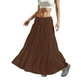 thumbnail image 7 of Women's Plus Size Maxi Skirt High Waisted Pleated A Line Flowy Tiered Long Skirts Light Brown 2XL, 7 of 7