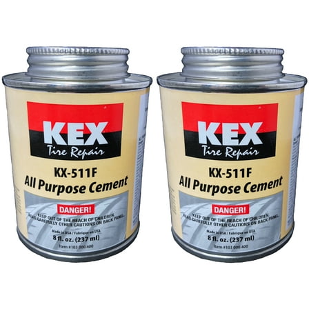 KEX 2 Cold Vulcanizing Rubber Tire and Tube Patch Plug Repair Cement 8oz cans