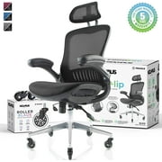 NOUHAUS ErgoFlip Mesh Computer Chair - Black Rolling Desk Chair with Retractable Armrest and Blade Wheels Ergonomic Office Chair, Gaming Chairs, Executive Swivel Chair/High Spec Base