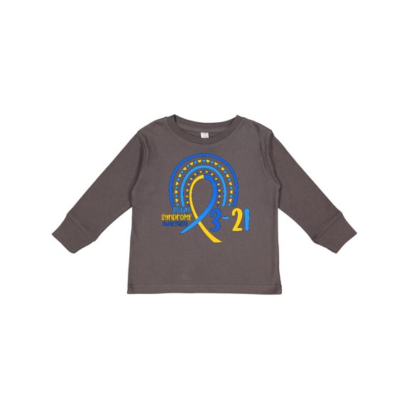Inktastic 3-21 World Down Syndrome Day Blue and Yellow Rainbow Ribbon Boys or Girls Long Sleeve Toddler T-Shirt
