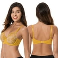 thumbnail image 5 of Curve Muse 3 Pack Plus Size Unlined Semi-Sheer Balconette Underwire Lace Bra-PEACH,GOLD,PINK-40DDD, 5 of 7