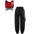 thumbnail image 3 of Aislor Kids Girls Hip Hop Dance Shiny Sequins Sleeveless Crop Tops with Chain Pocket Jogger Pants Red 14, 3 of 6