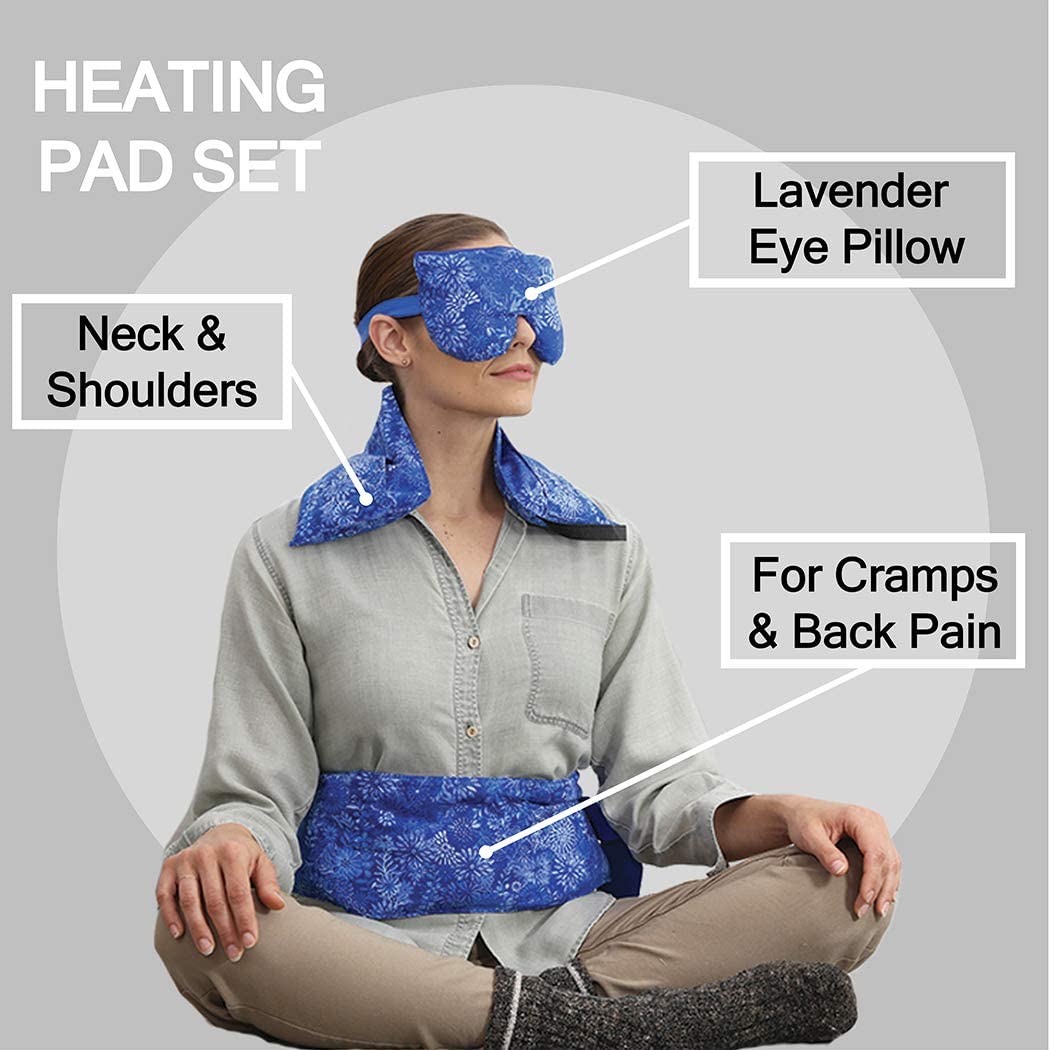 Hot Pockets Set of 3 Microwaveable Rice Heating Pads - Includes Heating pad for Neck and Shoulders + Back Pain + Lavender Eye Pillow (Blue Flowers) - image 5 of 6