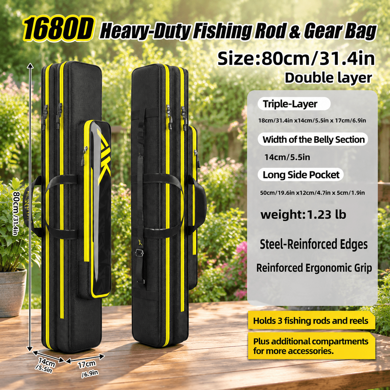 Double Layer-Straight Wire Bag 31 in / 80cm 1680D Oxford Fishing Rod Travel Carrier