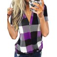 thumbnail image 1 of Femmes Colorblock Zippée V Cou Manches Courtes Top, 1 of 2