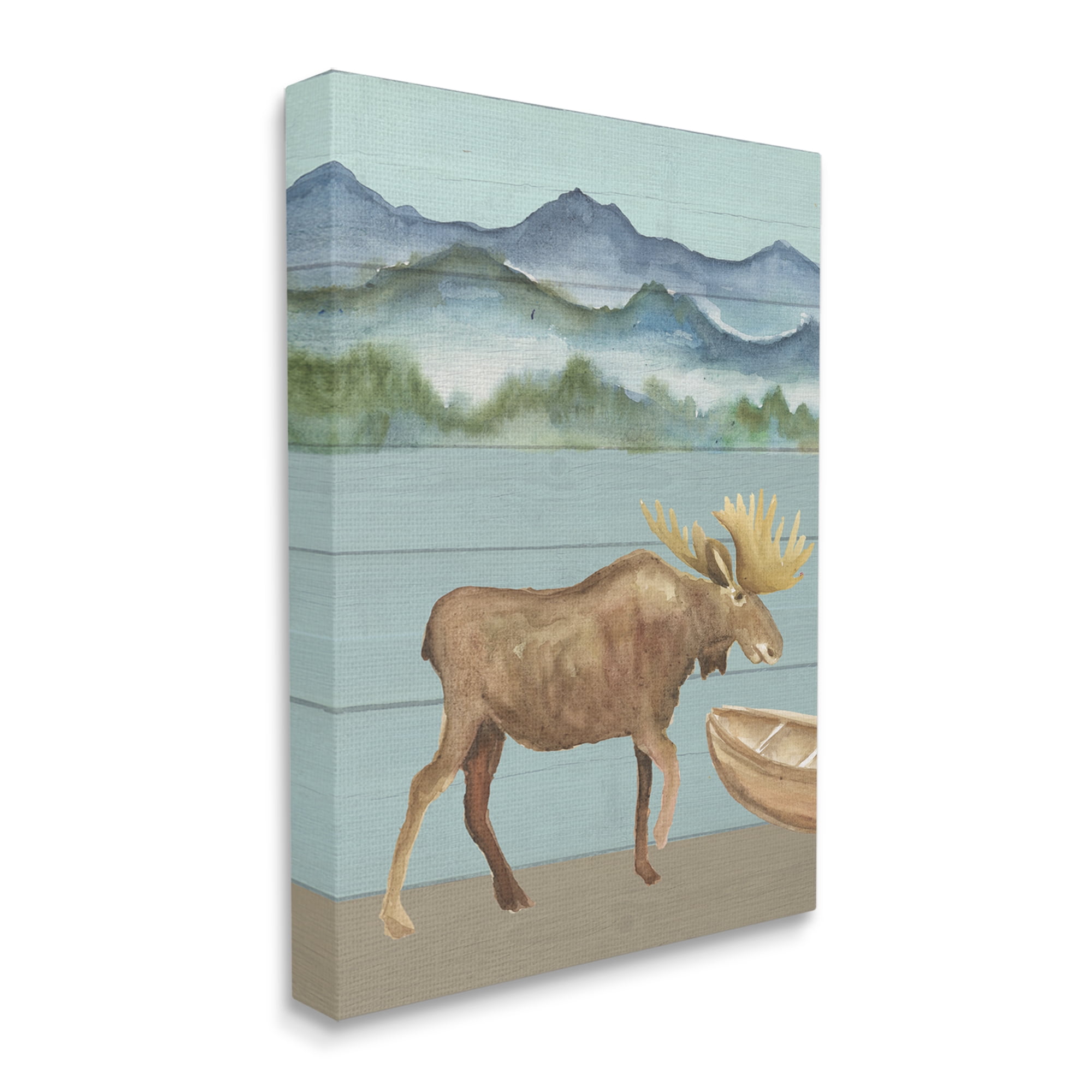 Stupell Industries Rustic Moose at Lake Animals & Insects Painting Gallery Wrapped Canvas Print Wall Art, 30 x 40