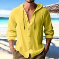 thumbnail image 2 of Men's Casual Button Down Hoodie Cotton Linen Blend Long Sleeve Round Neck Blouse, Soft Breathable Fabric For Daily Beach Vacation | Zenithor,Yellow L, 2 of 9