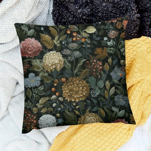 Creowell Maximalist Botanical Floral Pillow Covers  Floral Flower Room Decor, Vintage Dark Cottagecore Rustic Dandelion Wildflower Plant Decorative Throw Pillow Covers 18x18in