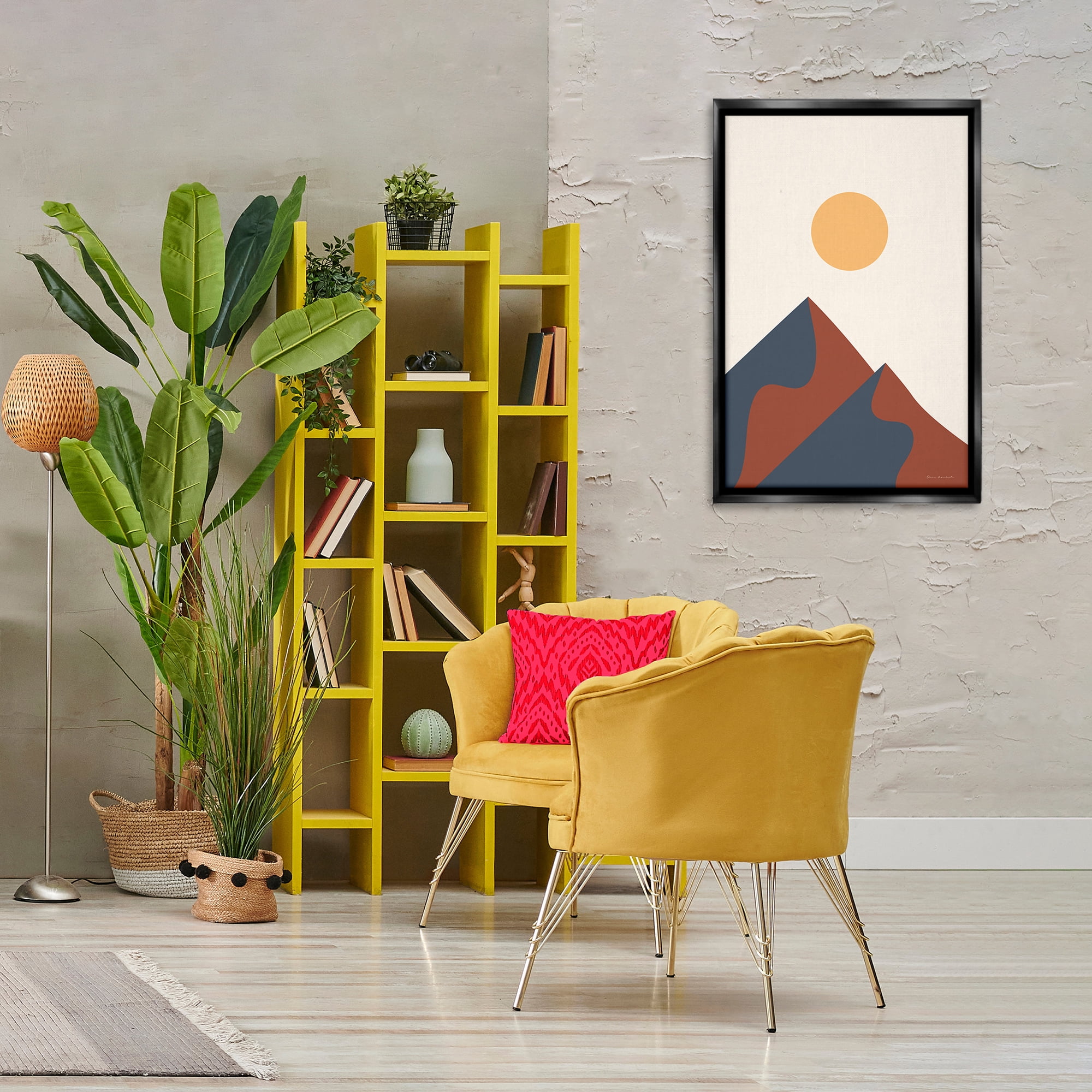 Stupell Industries Twin Mountain Peaks Landscape & Nature Painting Black Floater Framed Canvas Art Print Wall Art, 21 x 31