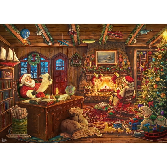 Ceaco - Thomas Kinkade - Vacances - le Père Noël Vérifiant Sa Liste - Casse-Tête de 1000 Pcs