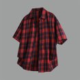 thumbnail image 4 of Chiccall Mens Colorblock Shirts Summer Striped Short Sleeve Button Down Plaid Casual Blouse Tops Red L, 4 of 5