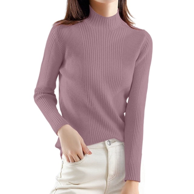 Chandails Légers pour Femmes Col Roulé Élégant Manches Longues Ajusté Tricot Vêtements d'Automne