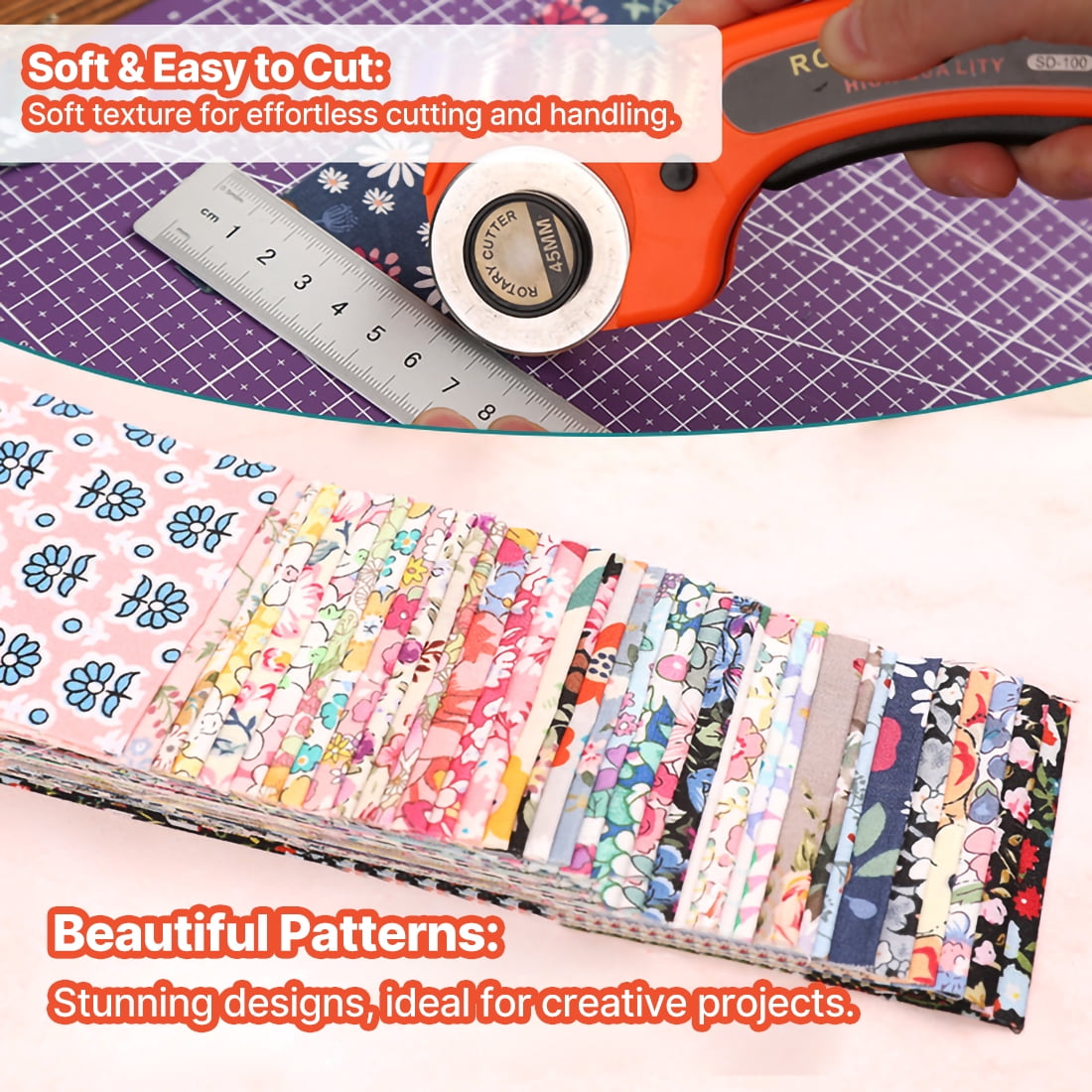 40 Pcs Jelly Roll Fabric Strips for Quilting Sewing-2.6 Inch Precut Cotton Floral Fabric Strips Bundles, Perfect Quilting Fabric for Sewing,DIY Sewing Supplies(Pink/Blue)