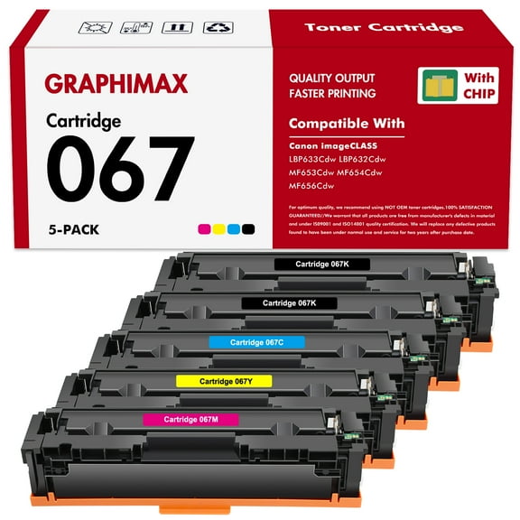 5-Pack 067 Toner Cartridge Set with CHIP Compatible for Canon 067 067H Work for Color ImageClass MF656Cdw MF654Cdw LBP632Cdw MF653Cdw Printer (Black Cyan Magenta Yellow)