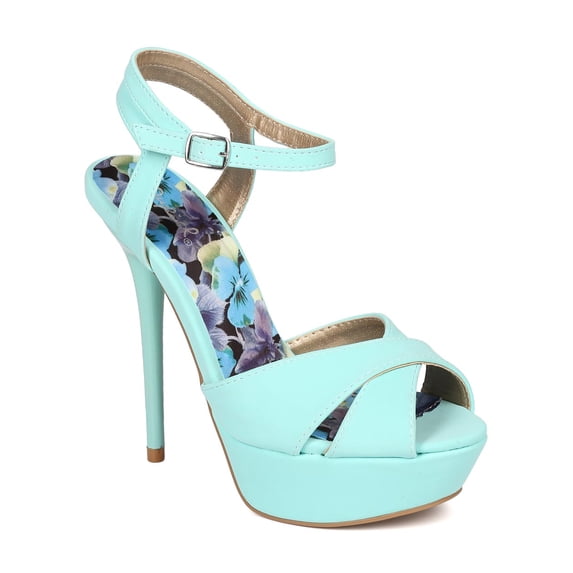 Women Nubuck Peep Toe Cross Band Platform Stiletto Ankle Strap Sandal CF32
