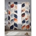 thumbnail image 3 of Navy Blue Burnt Orange Botanical Semi Sheer Curtains 84 Inch Length 2 Panels Set, Vintage Leaves Sheer Kitchen Curtain Privacy Voile Window Curtain for Living Room Bedroom Rod Pocket Drapes, 3 of 7