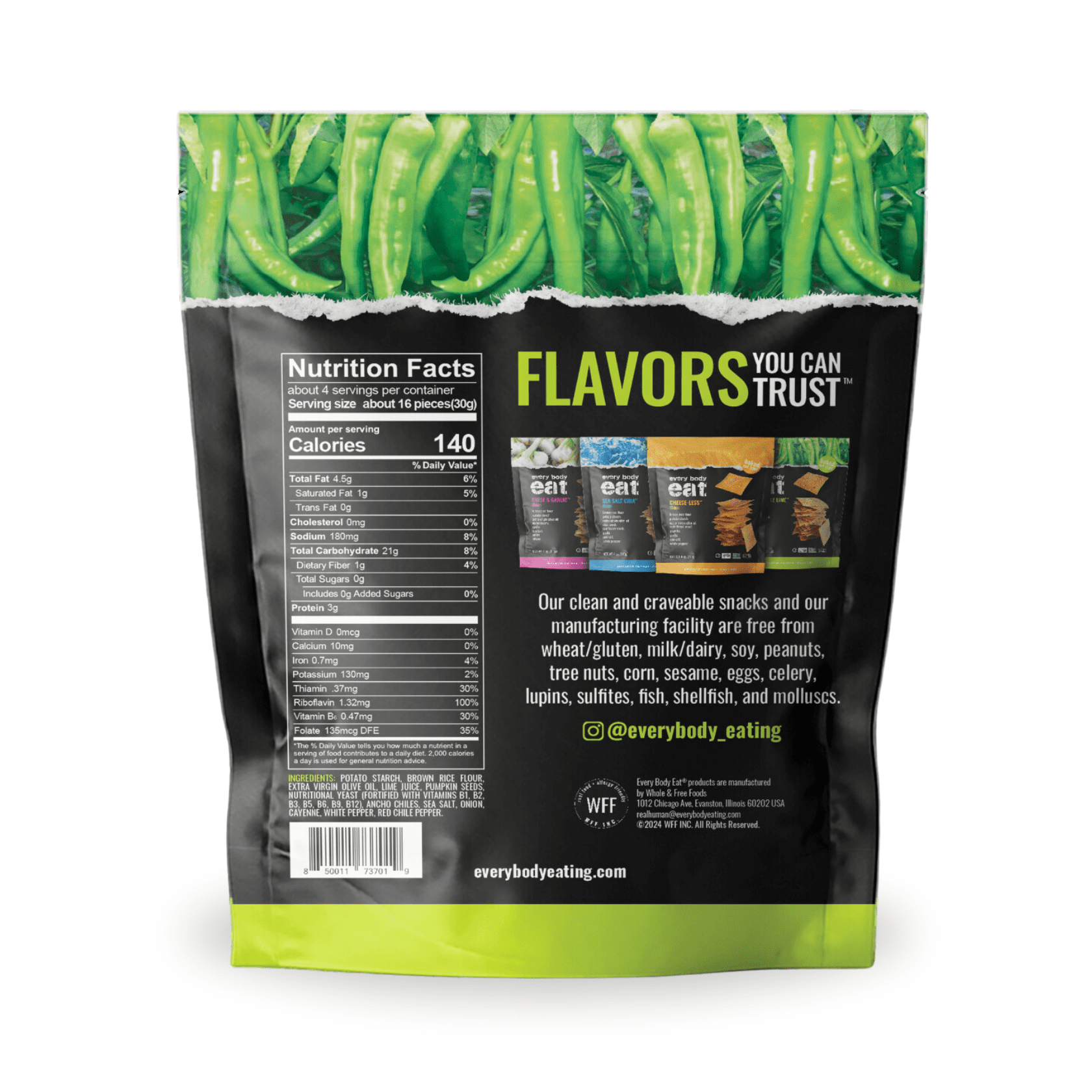 Every Body Eat Snack Thins, Fiery Chile Lime Flavor, Vegan, Gluten Free and Dairy Free (Pack of 2)