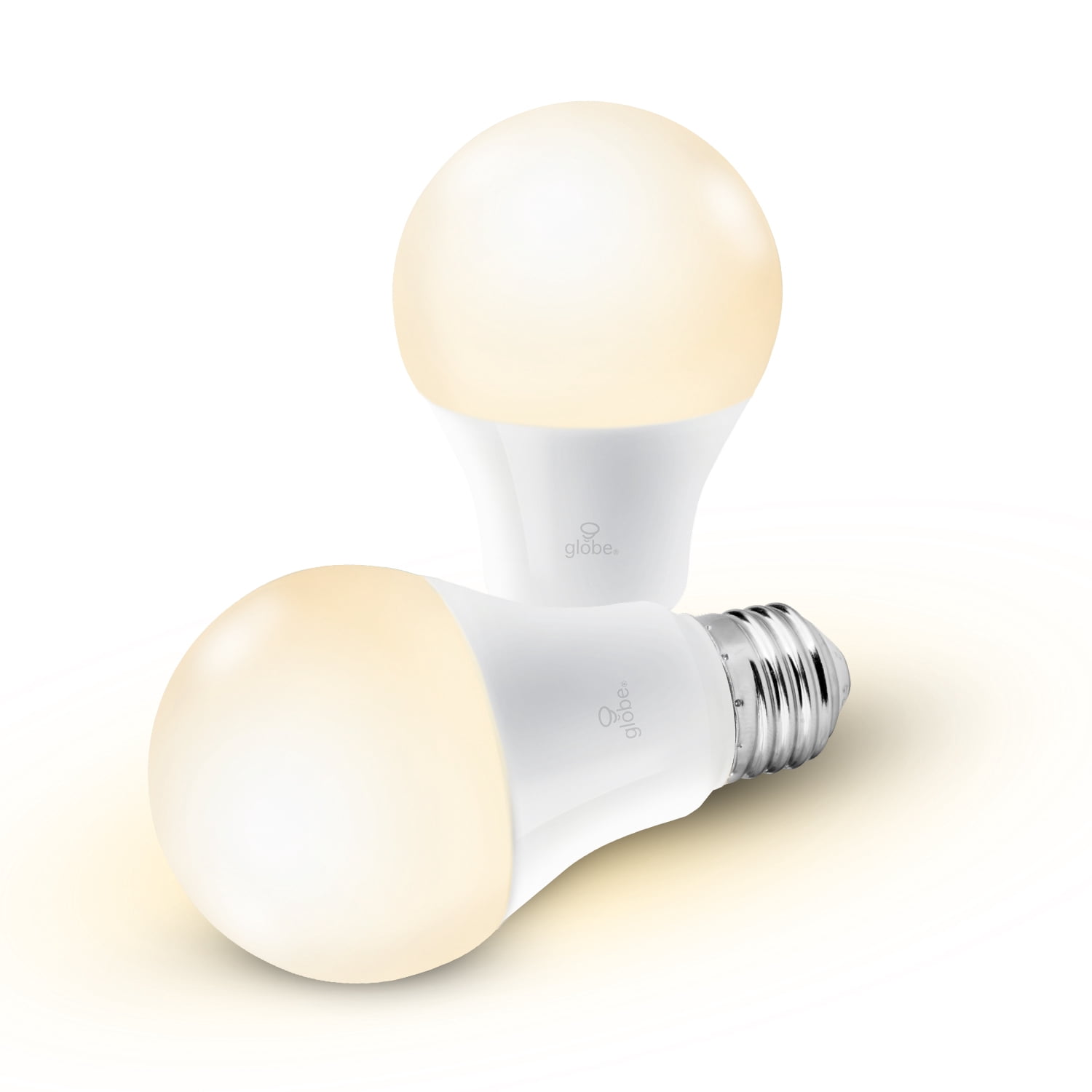Globe Electric Wi-Fi Smart 60W Equivalent Soft White Frosted LED Light Bulb, No Hub Required, Voice Activated, A19, E26 Base (2-Pack), 34209