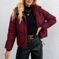 thumbnail image 2 of jtjvou Womens Cropped Puffer Jacket Full Zip Quilted Jackets Warm Winter Coat Outerwear with Pockets Wine XL, 2 of 4