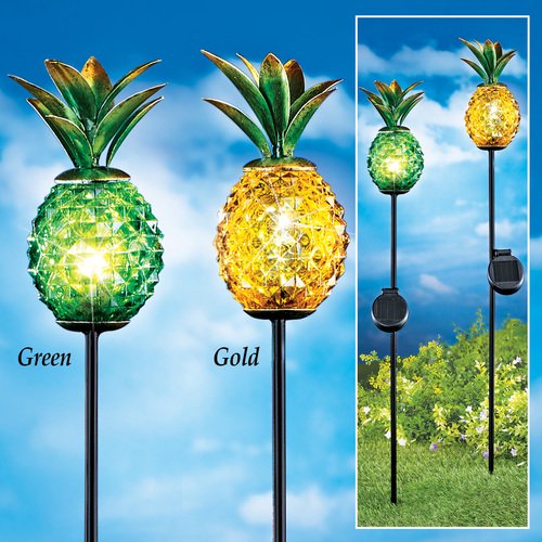 Pineapple Solar Lighted Garden Stake Outdoor Yard Decoration, Green