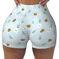 thumbnail image 2 of Haiem Bee Flower No Front Seam Biker Shorts for Women Yoga Workout Gym Bike Shorts with Tummy Control Moisture-Wicking-, 2 of 9