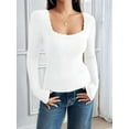 thumbnail image 2 of Osfvolr Womens Long Sleeve Shirts Square Neck Ribbed Knit Crop Tops Fall Outfits Fashion Clothes White S, 2 of 7