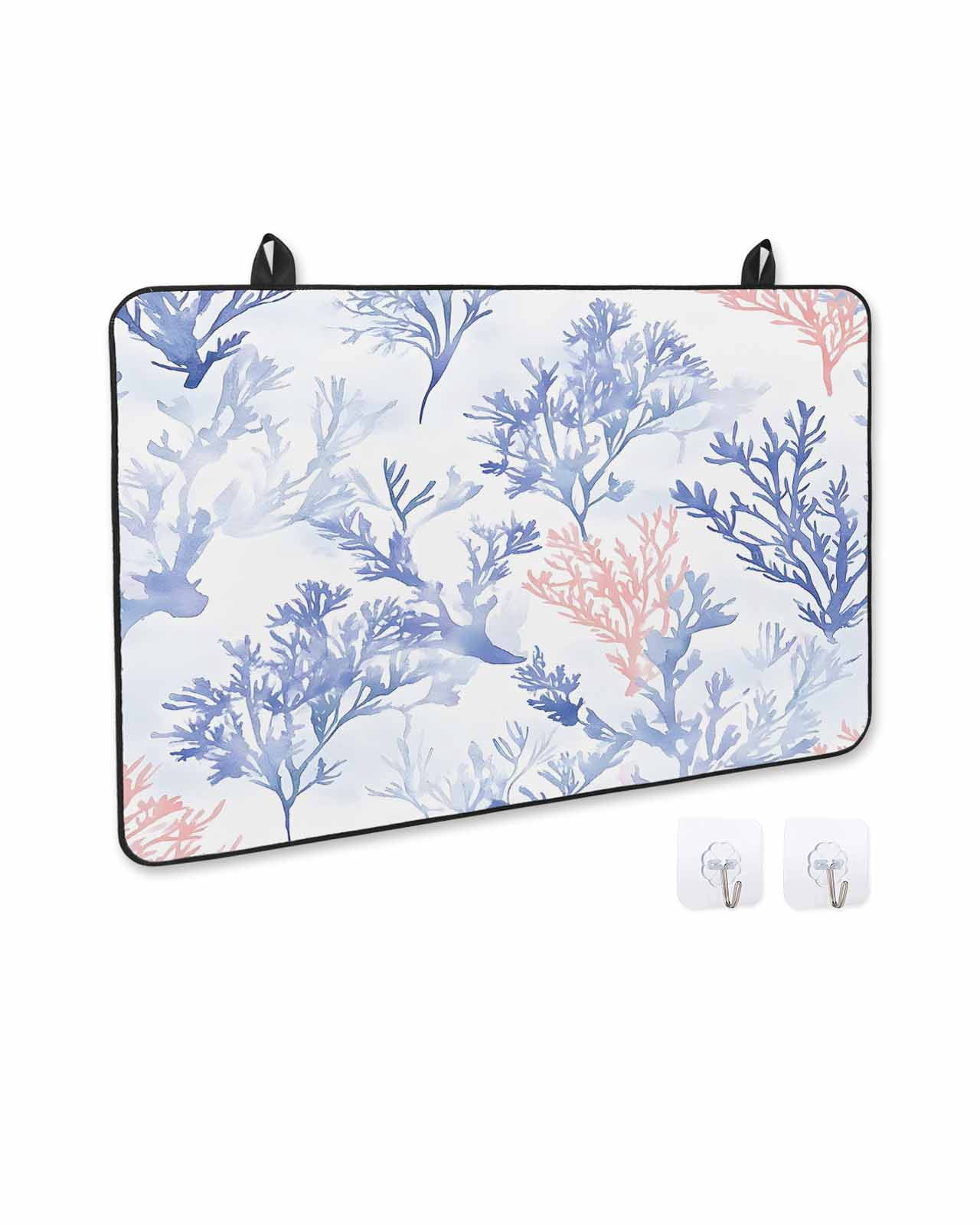 nqOlkjepod Large Induction Cooktop Protector Mat 36"x21", Blue Coral Coastal Stove Top Covers for Electric Stove, Watercolor Ocean Watercolor Stove Burner Cover Mats, Glass Top Stove Cover