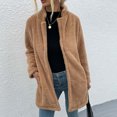 thumbnail image 3 of Ozmmyan Women's Solid Color Lapel Reversible Velvet Large Pocket Medium Long Coat Sweater Long Sleeved Hoodless Casual Coat jacket, 3 of 7