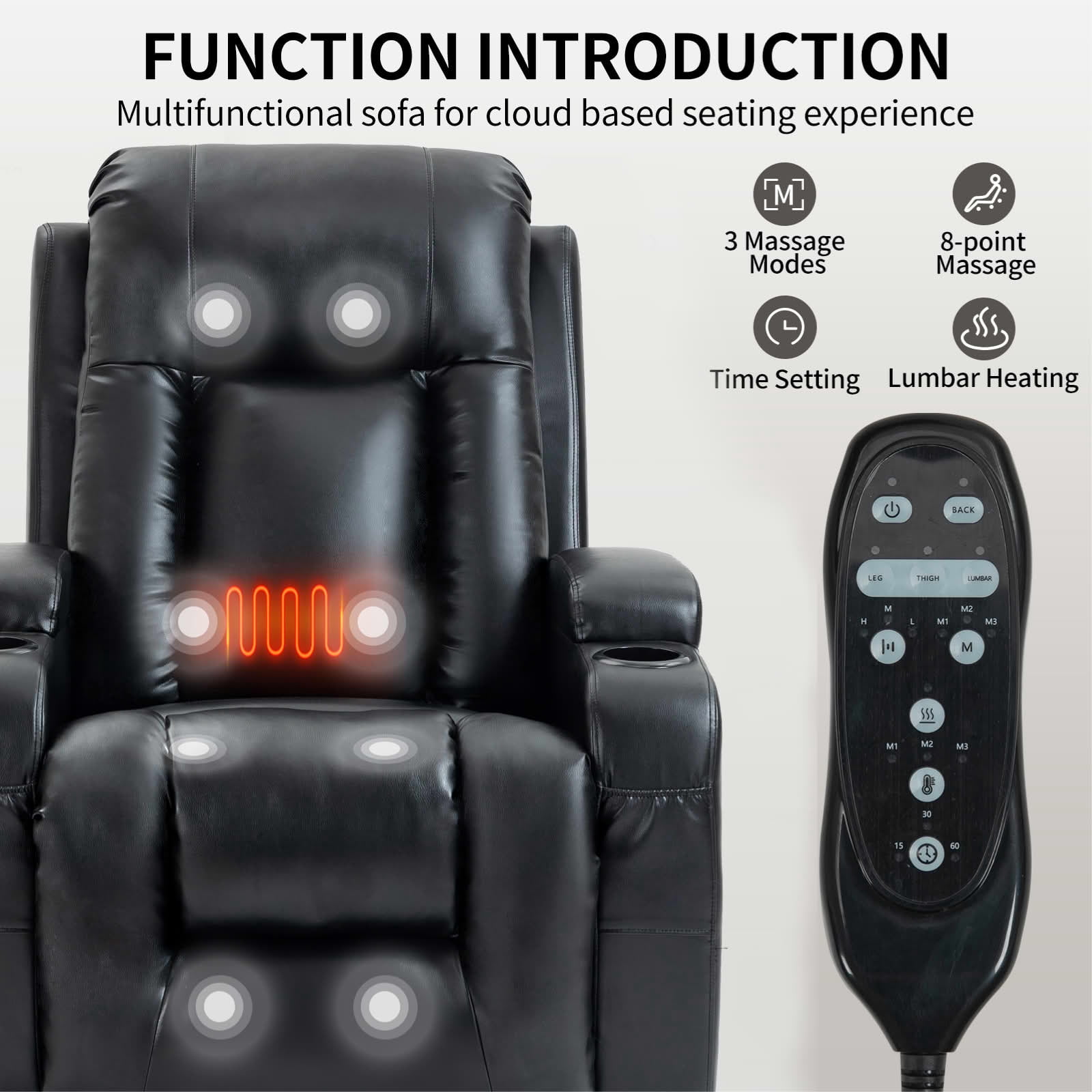 MAYEERTY Brown Chenille 350lbs Power Lift Recliner, Massage Heat USB-C 34"x39"x42" Wide Overstuffed for Elderly