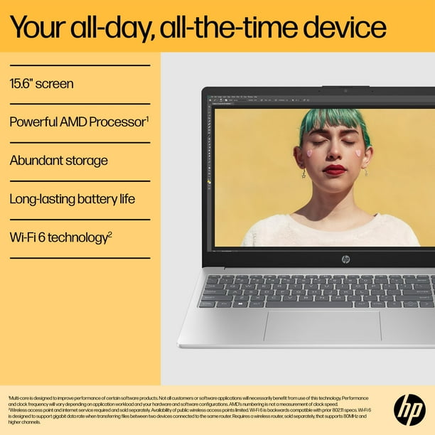 HP 15.6 inch Laptop, AMD Ryzen 3 7320U Processor, 8GB RAM LPDDR5