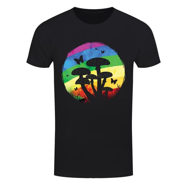 Grindstore - Camiseta Champiñón Arco Iris para Hombre (Negro)