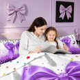 thumbnail image 4 of Homewish Purple Bow-Tie Queen Comforter Set for Girls, Bling Leopard Print Comforter Sets Queen, Polka Dots Reversible, 3pcs 1 Comforter and 2 Pillowcases, 4 of 6