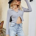 thumbnail image 4 of SWSMCLT Women's Fashion Thermal Fall Winter Long Sleeve Sweater Crop Top Soft Spring Knit Cozy Cropped Top Grey Medium, 4 of 4