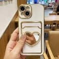 thumbnail image 2 of Plating Wallet for iPhone 13 Case, Plating Love Heart Mirror Card Holder Camera Protection Luxury Cover + 2* Screen Protector, Card Slot Case Elegant iPhone 13 Phone Case -White, 2 of 12