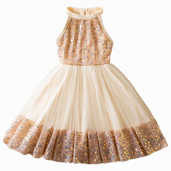 JUMEYU Baby Girl Formal Dress Girls A-Line Halter Dress Junior Bridesmaid Flower Girl Flowy Chiffon Maxi Dresses Wedding Party Pageant Gown 5T 6T (Khaki,5-6 Years)