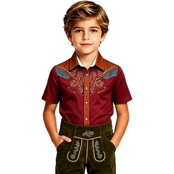 Kiijoy Toddler Boys Cowboy Short Sleeve Button Down Shirt Western Shirt Top, 3-4 Years