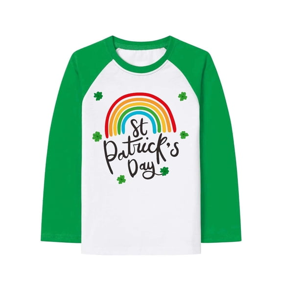 Tiijoy St. Patrick's Day Long Sleeve T-Shirt for Boys Round Neck Graphic Tee, Sizes 2-14
