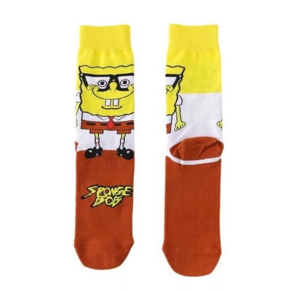 Spongebob Cartoon Socks, Fun Novelty Mens/Womens Crew Character Socks Yellow/Brown