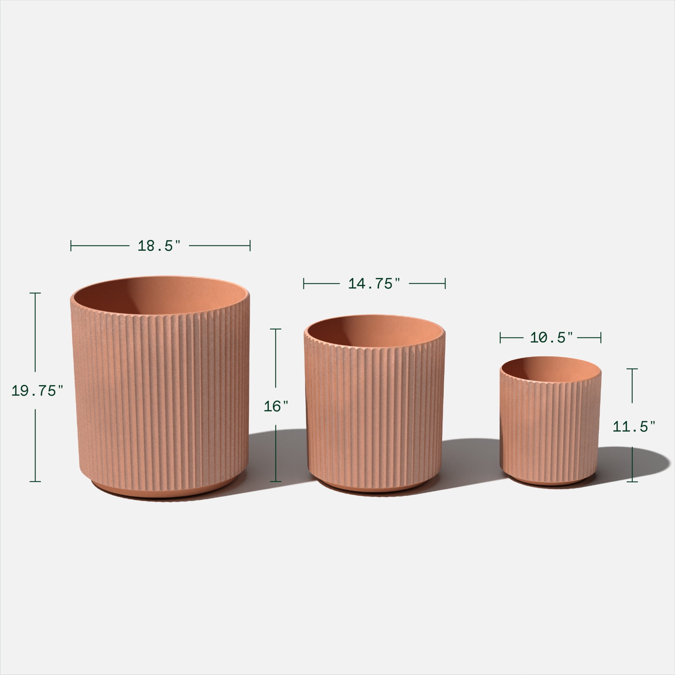 Veradek Demi Series Bundle - Three Piece Set of Plastic-Stone Planters - Terracotta