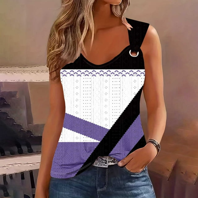 IROINID T-Shirt Sans Manches pour Femmes en Solde, Haut Sans Manches à Col en V Dégradé Violet L
